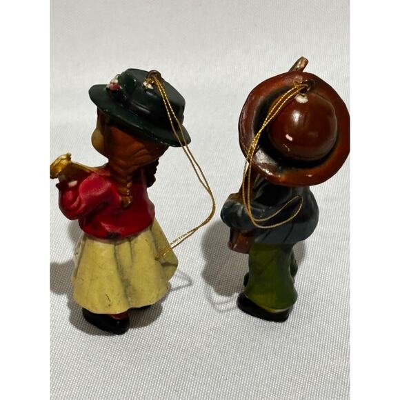 2 vintage Swiss German Dutch Peasant Resin Ornaments Figurine Christmas collect - Picture 4 of 9